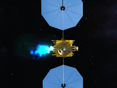 天問(wèn)二號(hào)探測(cè)器示意動(dòng)畫(huà)。（中國(guó)航天科技集團(tuán)五院供圖）