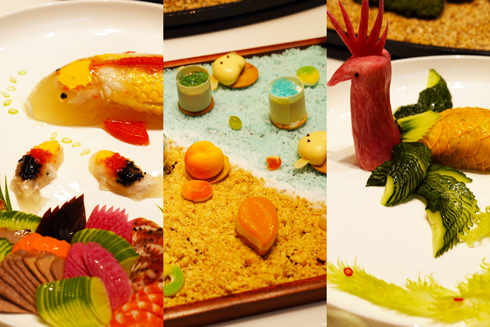 大觀樓長(zhǎng)聯(lián)宴。從左至右依次為翠羽丹霞、四圍香稻、西翥靈儀。供圖